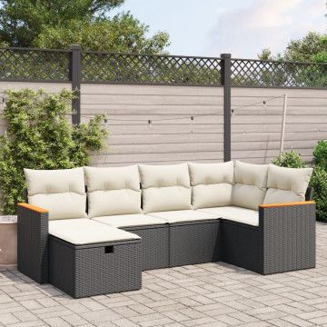 Set mobilier de grădină cu perne, 6 piese, negru, poliratan - Img 1