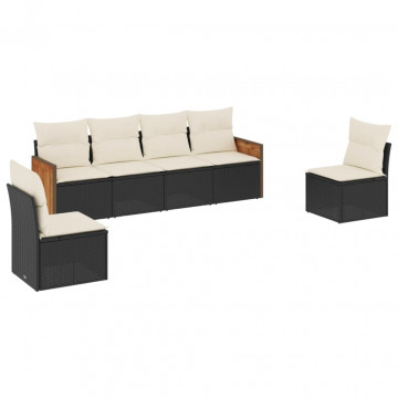 Set mobilier de grădină cu perne, 6 piese, negru, poliratan - Img 2