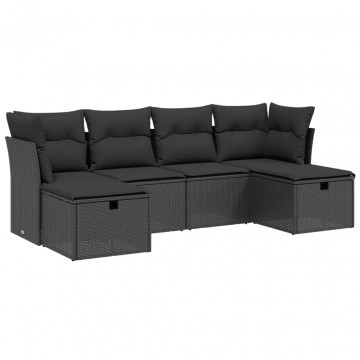 Set mobilier de grădină cu perne, 6 piese, negru, poliratan - Img 2
