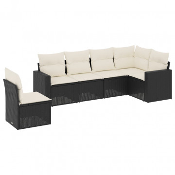 Set mobilier de grădină cu perne, 6 piese, negru, poliratan - Img 2
