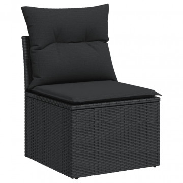 Set mobilier de grădină cu perne, 6 piese, negru, poliratan - Img 3