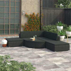 Set mobilier de grădină cu perne, 6 piese, negru, poliratan - Img 1