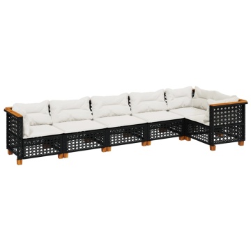 Set mobilier de grădină cu perne, 6 piese, negru, poliratan - Img 2