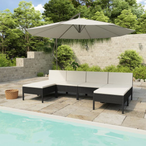 Set mobilier de grădină cu perne, 6 piese, negru, poliratan - Img 1