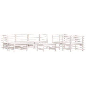 Set mobilier de grădină cu perne, 7 piese, alb, lemn masiv - Img 3