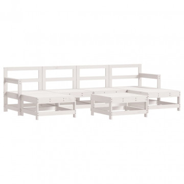 Set mobilier de grădină cu perne, 7 piese, alb, lemn masiv - Img 3