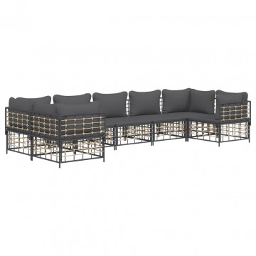 Set mobilier de grădină cu perne, 7 piese, antracit, poliratan - Img 1