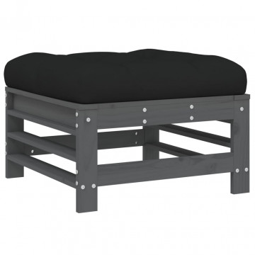 Set mobilier de grădină cu perne, 7 piese, gri, lemn masiv - Img 5