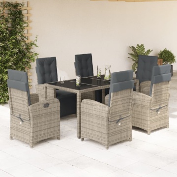Set mobilier de grădină cu perne, 7 piese, gri, poliratan - Img 1