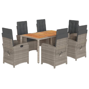 Set mobilier de grădină cu perne, 7 piese, gri, poliratan - Img 2