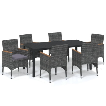 Set mobilier de grădină cu perne, 7 piese, gri, poliratan - Img 2