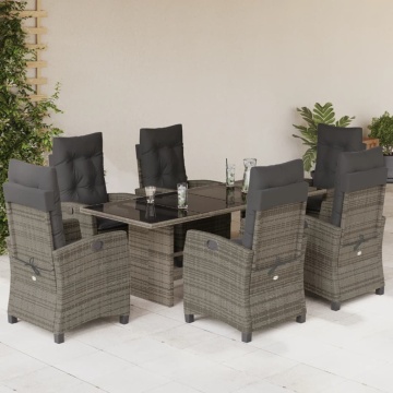 Set mobilier de grădină cu perne, 7 piese, gri, poliratan - Img 1