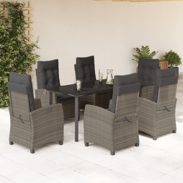 Set mobilier de grădină cu perne, 7 piese, gri, poliratan - Img 1
