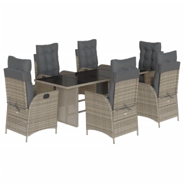 Set mobilier de grădină cu perne, 7 piese, gri, poliratan - Img 2