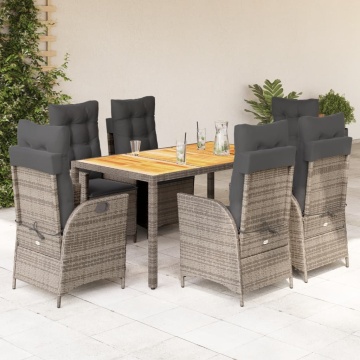 Set mobilier de grădină cu perne, 7 piese, gri, poliratan - Img 1