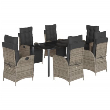 Set mobilier de grădină cu perne, 7 piese, gri, poliratan - Img 2