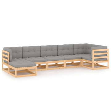 Set mobilier de grădină cu perne, 7 piese, lemn masiv de pin - Img 2