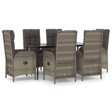 Set mobilier de grădină cu perne, 7 piese, negru/gri, poliratan - Img 2