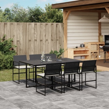 Set mobilier de grădină cu perne, 7 piese, negru, poliratan - Img 1
