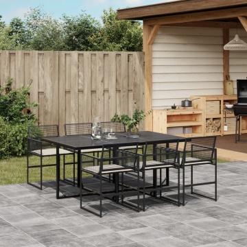 Set mobilier de grădină cu perne, 7 piese, negru, poliratan - Img 1