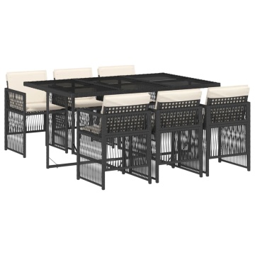 Set mobilier de grădină cu perne, 7 piese, negru, poliratan - Img 2