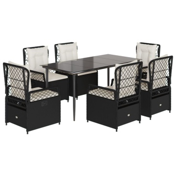 Set mobilier de grădină cu perne, 7 piese, negru, poliratan - Img 2
