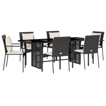 Set mobilier de grădină cu perne, 7 piese, negru, poliratan - Img 2