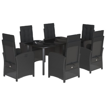 Set mobilier de grădină cu perne, 7 piese, negru, poliratan - Img 2