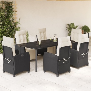 Set mobilier de grădină cu perne, 7 piese, negru, poliratan - Img 1