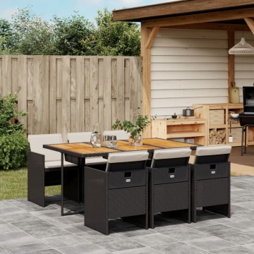 Set mobilier de grădină cu perne, 7 piese, negru, poliratan - Img 1