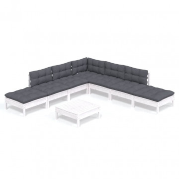 Set mobilier de grădină cu perne, 8 piese, alb, lemn de pin - Img 2