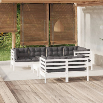 Set mobilier de grădină cu perne, 8 piese, alb, lemn masiv pin - Img 1