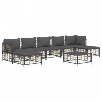 Set mobilier de grădină cu perne, 8 piese, antracit, poliratan - Img 1
