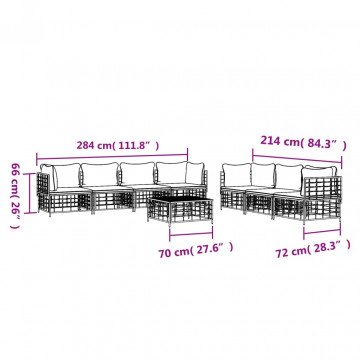 Set mobilier de grădină cu perne, 8 piese, antracit, poliratan - Img 6