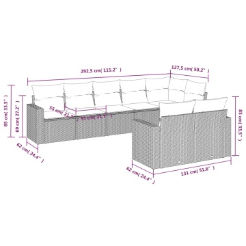 Set mobilier de grădină cu perne, 8 piese gri deschis poliratan - Img 3