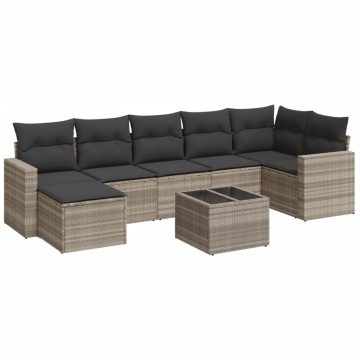 Set mobilier de grădină cu perne, 8 piese gri deschis poliratan - Img 2