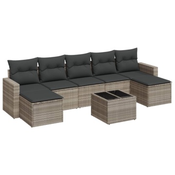 Set mobilier de grădină cu perne, 8 piese gri deschis poliratan - Img 2