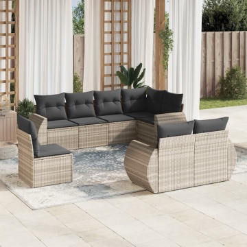 Set mobilier de grădină cu perne, 8 piese gri deschis poliratan - Img 1