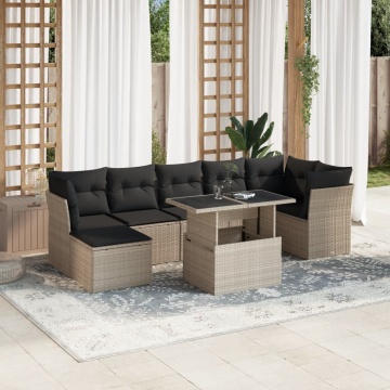 Set mobilier de grădină cu perne, 8 piese gri deschis poliratan - Img 1