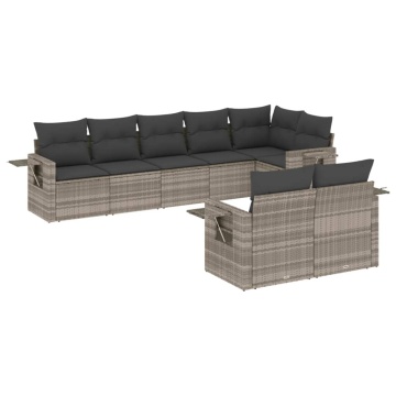 Set mobilier de grădină cu perne, 8 piese gri deschis poliratan - Img 2