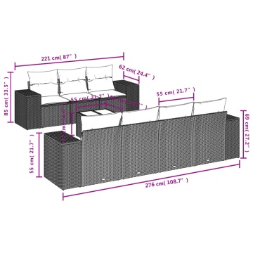 Set mobilier de grădină cu perne, 8 piese gri deschis poliratan - Img 3