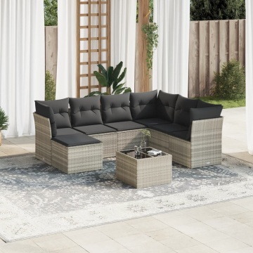 Set mobilier de grădină cu perne, 8 piese gri deschis poliratan - Img 1