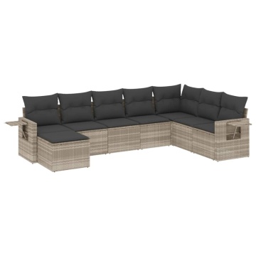 Set mobilier de grădină cu perne, 8 piese gri deschis poliratan - Img 2