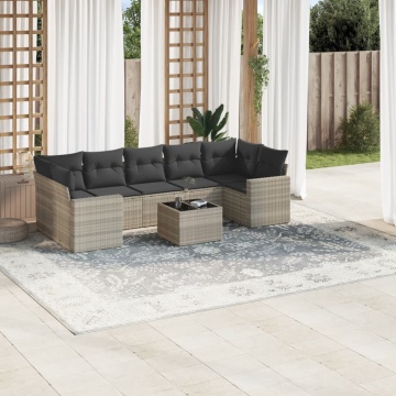 Set mobilier de grădină cu perne, 8 piese gri deschis poliratan - Img 1