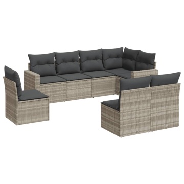 Set mobilier de grădină cu perne, 8 piese gri deschis poliratan - Img 2