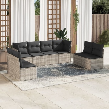 Set mobilier de grădină cu perne, 8 piese gri deschis poliratan - Img 1