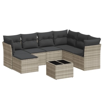 Set mobilier de grădină cu perne, 8 piese gri deschis poliratan - Img 2