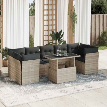 Set mobilier de grădină cu perne, 8 piese gri deschis poliratan - Img 1