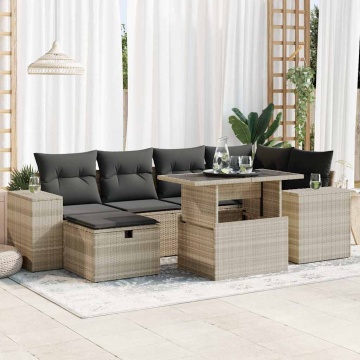 Set mobilier de grădină cu perne, 8 piese gri deschis poliratan - Img 1