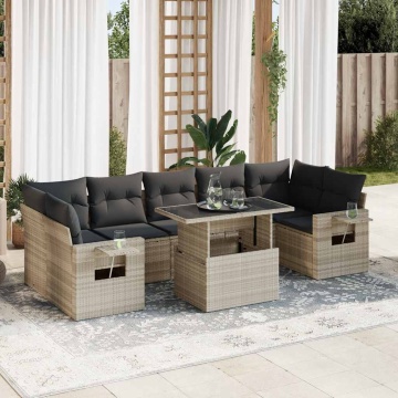 Set mobilier de grădină cu perne, 8 piese gri deschis poliratan - Img 1
